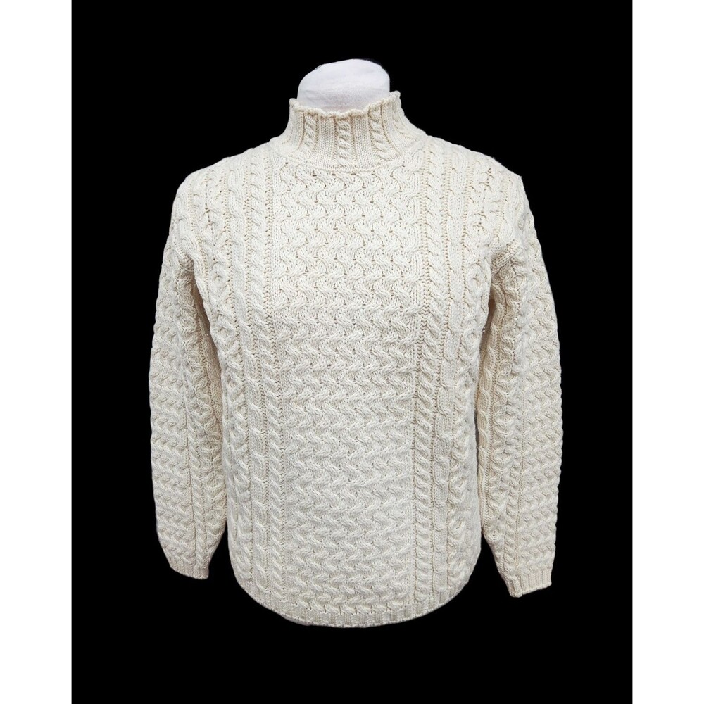 Vintage CALLAN Aran Fisherman Men's M Cable Knit Sweater Merino Wool IRELAND